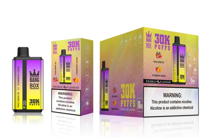 Bang Box 30.000 soesjes dubbele smaken drie bessenijs en aardbei-mango - Bang Box Vape Review